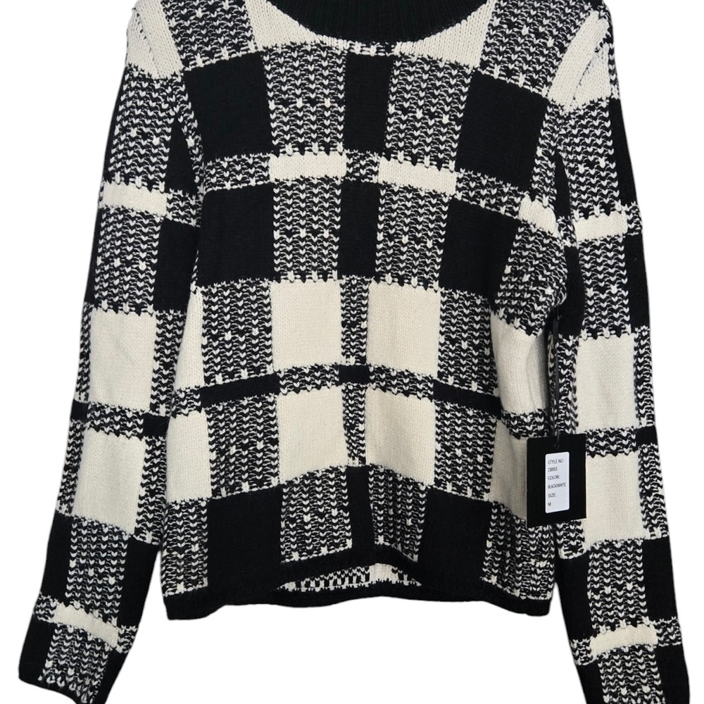 Black and White Checkered Women Sweater